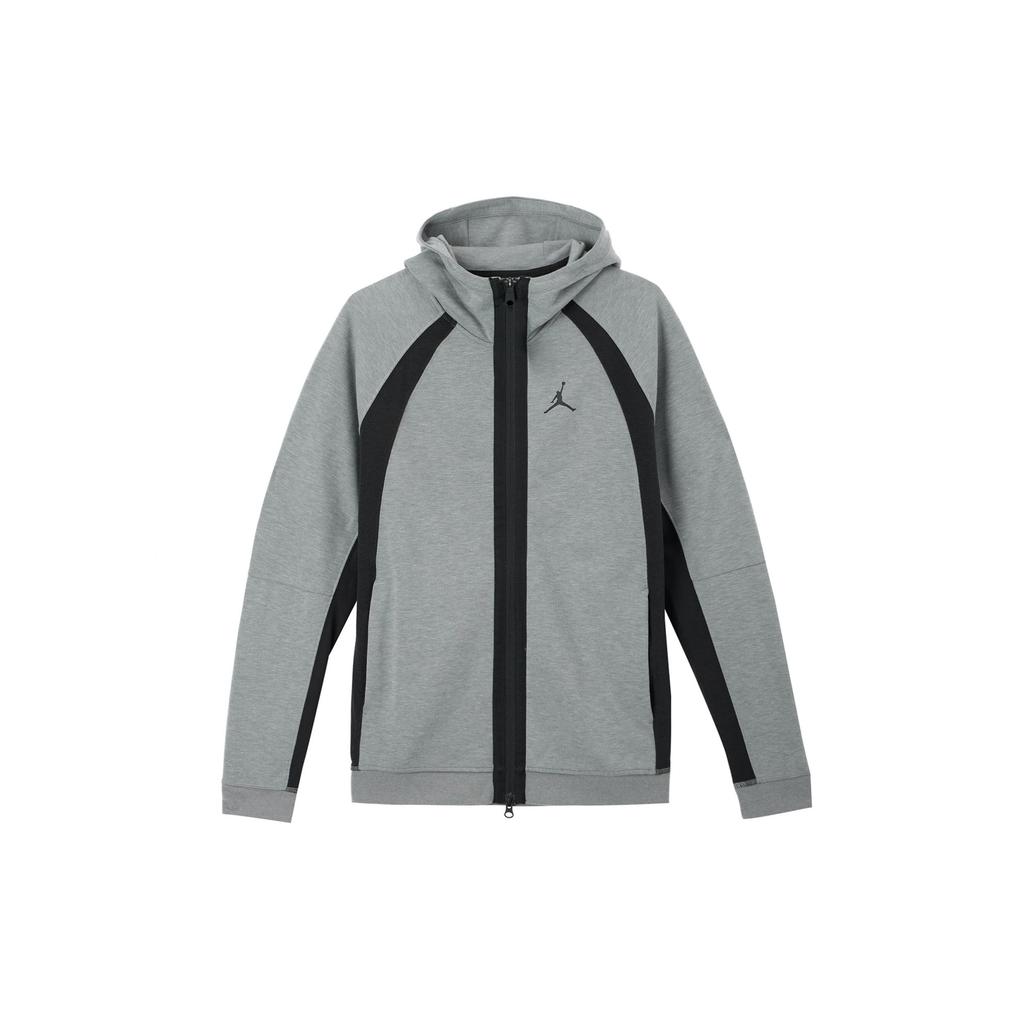 Jordan Logo Print Zip-Up Hooded Jacket Men Outerwear Carbon-Grey DQ7324-091