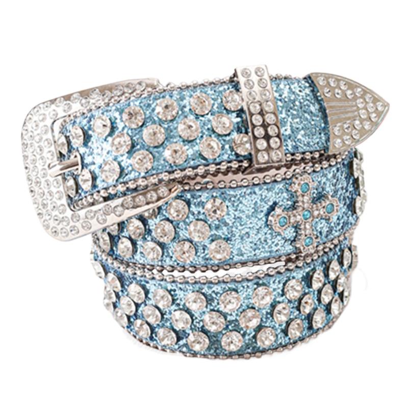 Блингблинг пояс для уличных танцев, джинсовый пояс, пояс для живого выступления, панк поясная цепь, кресты, полностью стразы 115CM синий
