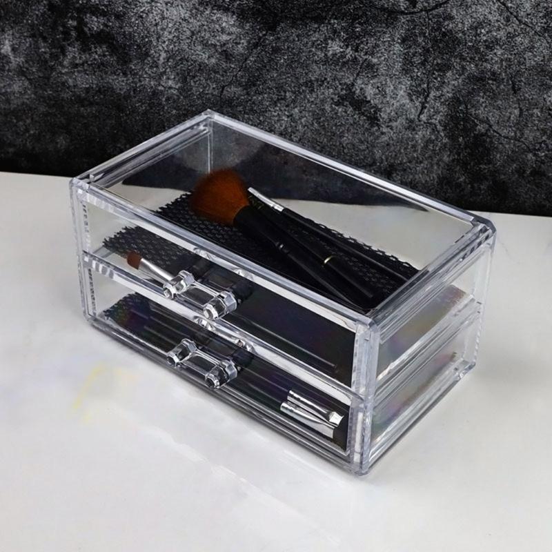 Clear 2 Drawer Makeup Storage Box Acrylic Cosmetic Organizers for Desk Tidying and Neat Jewelry Pens and Small Items