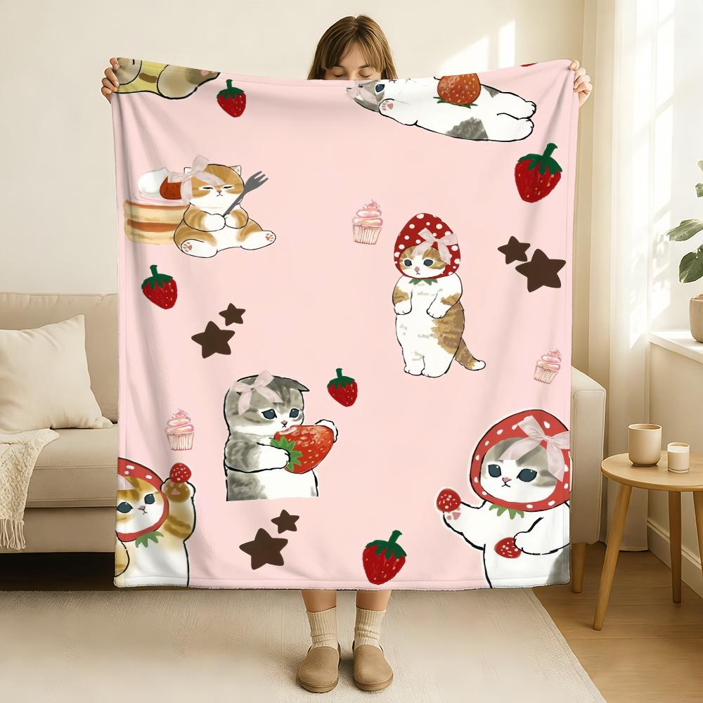 Kreskówkowy Uroczy Kot M MoFusand Koc Miękki i Przyjazny dla Skóry Na Kanapę Łóżko Do Drzemki Narzuta Na Kołdrę Na Cały Rok Kołdra