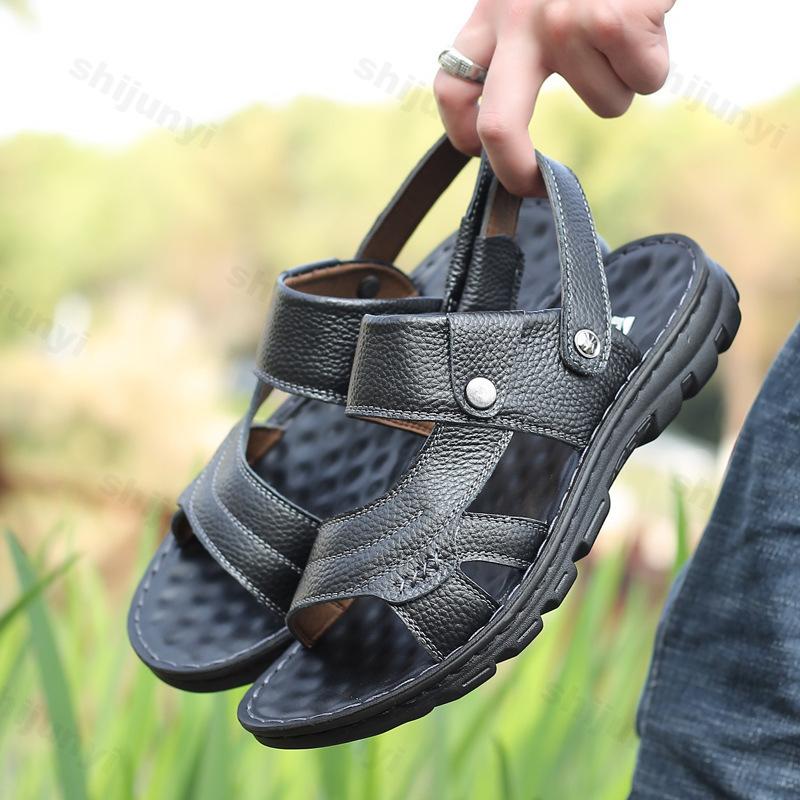 Fashion Summer Men Sandals Non-slip Open-toe Leather Sandals Comfortable Outdoor Beach Shoes Soft Soled Casual Sandals High Quality