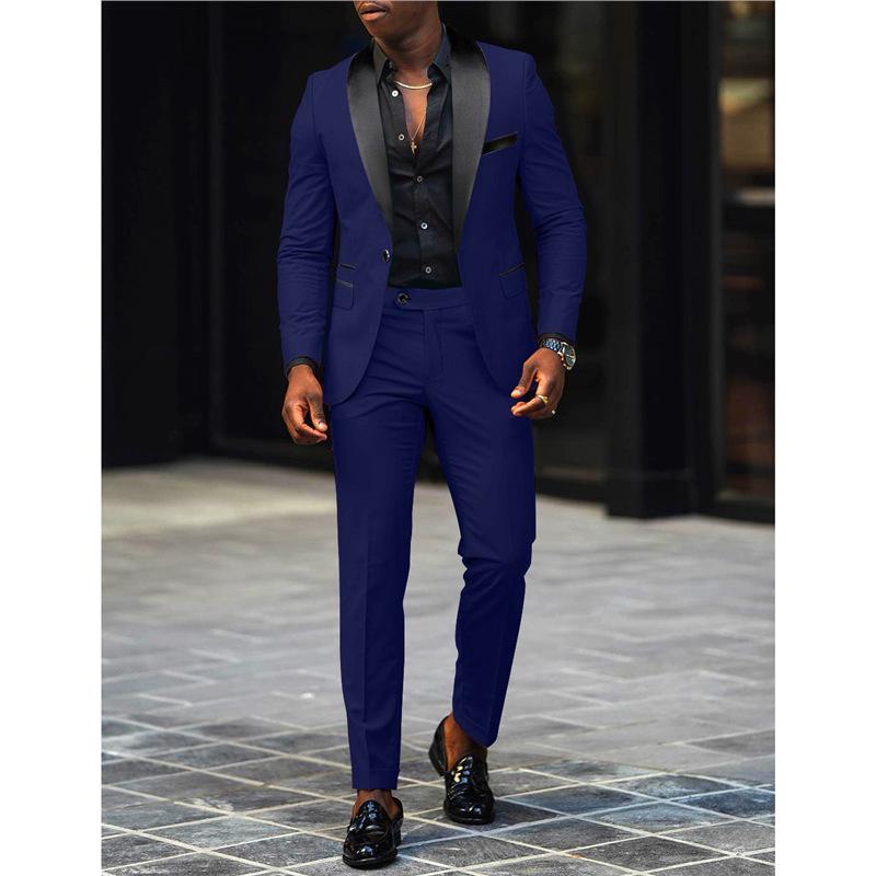 European & American Men's Business Casual Slim Fit Suit Set - Wedding Groom Two-Piece Outfit