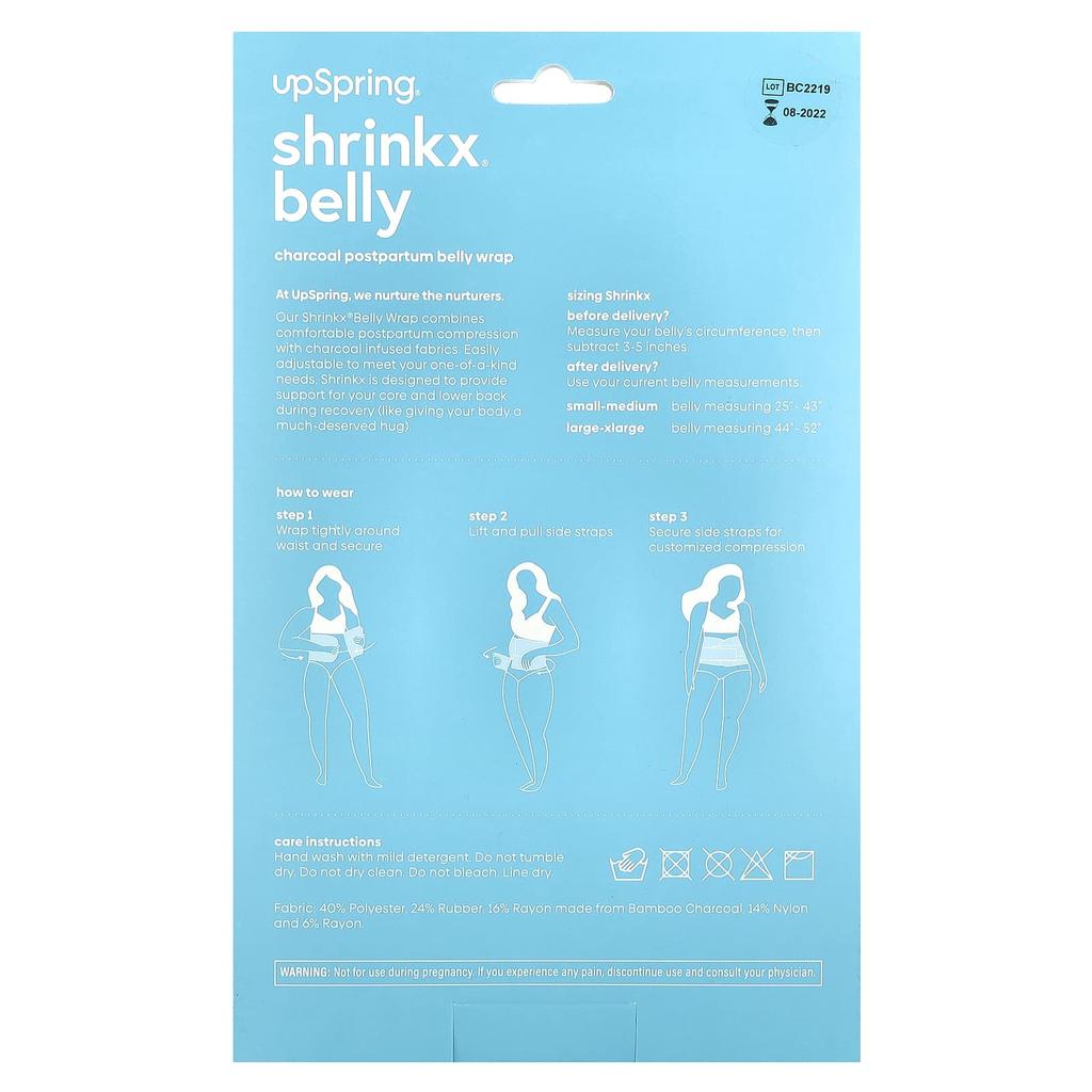 Shrinkx Belly, Postpartum Abdominal Wrap with Bamboo Charcoal Fiber, Size S/M, Black