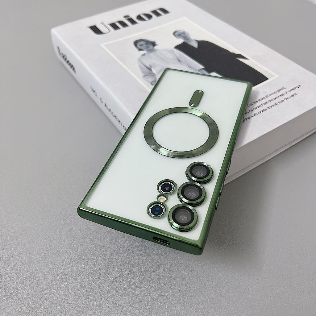 Verchromte Transparente Magsafe Hülle für Samsung Galaxy S24 S22 S21 S23 Ultra Plus FE Magnetisches Kabelloses Laden Silikon Weiche Hülle