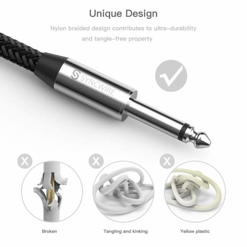 Syncwire 3m Guitar Shielded Cable [Warranty Included/For Bass, Keyboards, Amplifiers, and Drums] S-S Plug Instrument Cable