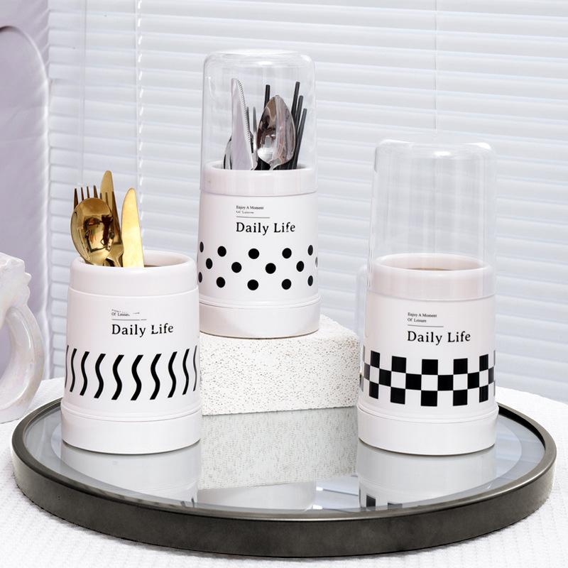 1Pc Dustproof Chopstick Bucket With Lid Kitchen Tableware Spoon Storage Box Household Storage Rack Holder Drain Chopstick Rest