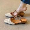 2025 Summer New Women's Hollow-out Cow Leather Metal Buckle Slip-on Mary Jane Flats Slides Sandal Elegant Ladies Shoes