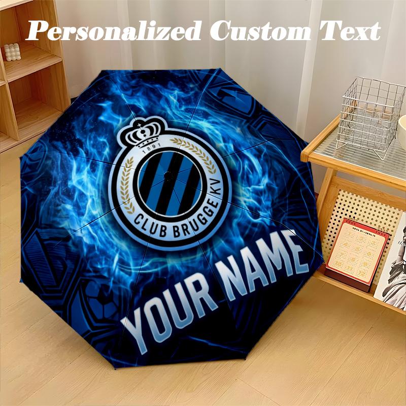 8 Rib Auto Folding Umbrella Club Brugge FC Print Custom Name Text Portable Rain Gear