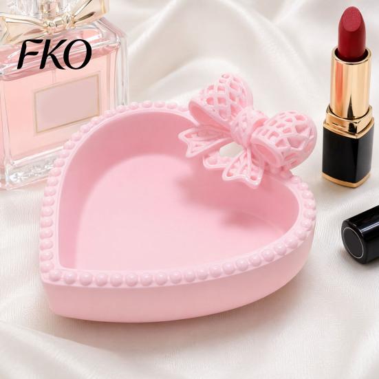 Lightweight Luxury Desk Decor 3D Printed Bow Jewelry Tray, Cute Heart-Shaped Organizer, Stable Decorative Desktop Organizer Unique Art Collection