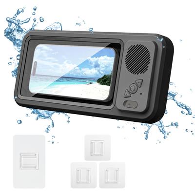 Étui de Bain Imperméable Umimile pour Smartphone avec Écran Tactile Bluetooth IPX5 Réglable Convient aux Smartphones jusqu'à PET Noir Haut-parleur, Fixation Murale & Magnétique,