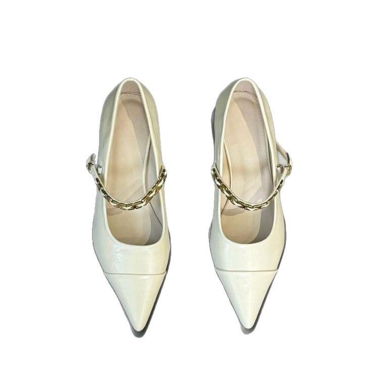 High heels thick not tired feet French retro single shoes women's 2025 spring new shallow casual women's shoes comfortable soft sole