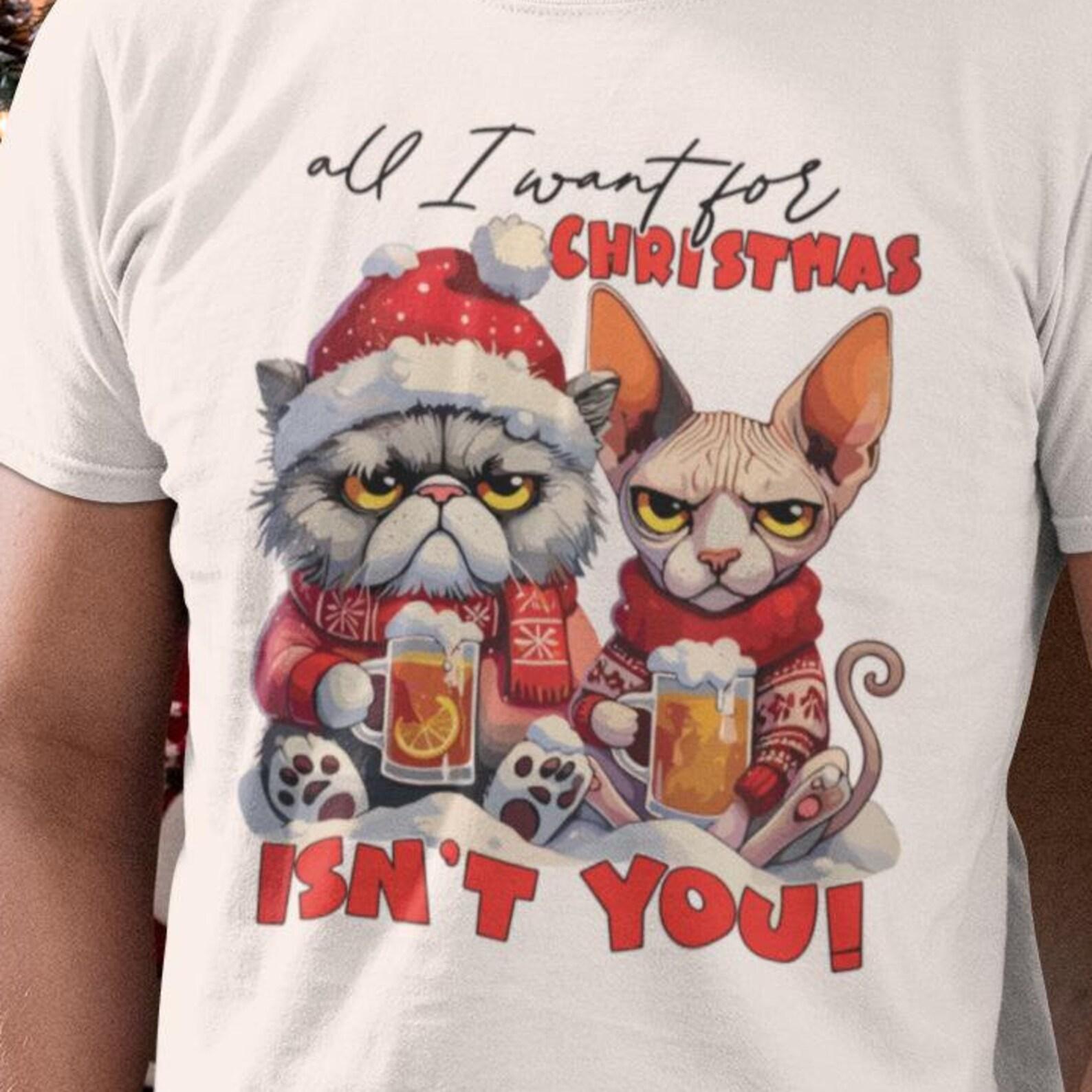 Grumpy Cats Christmas T-Shirt – Funny Holiday Cat Lover Tee S