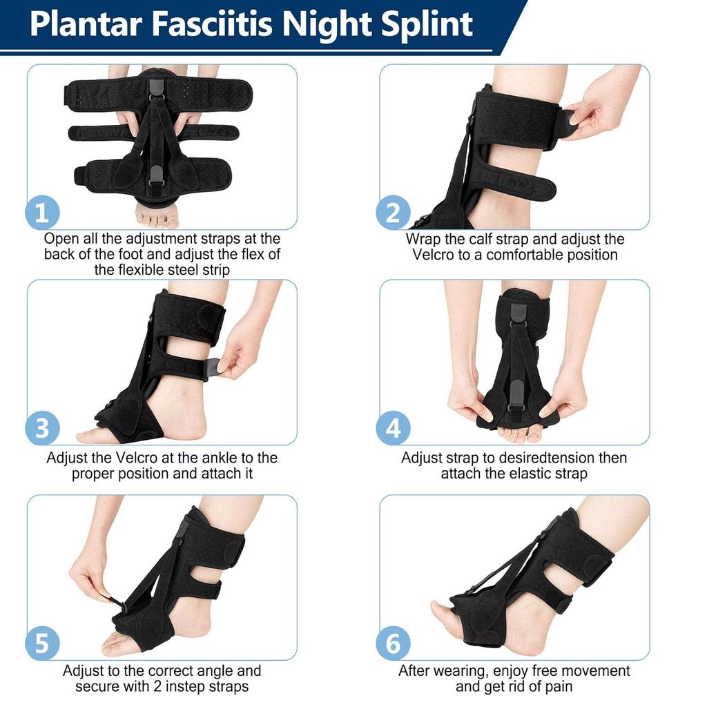 Plantar Fasciitis Night Splint, Plantar Fasciitis Relief Brace, 3 Adjustable Straps Relief Brace for Foot Drop, Achilles Tendonitis & Heel Pain - Day