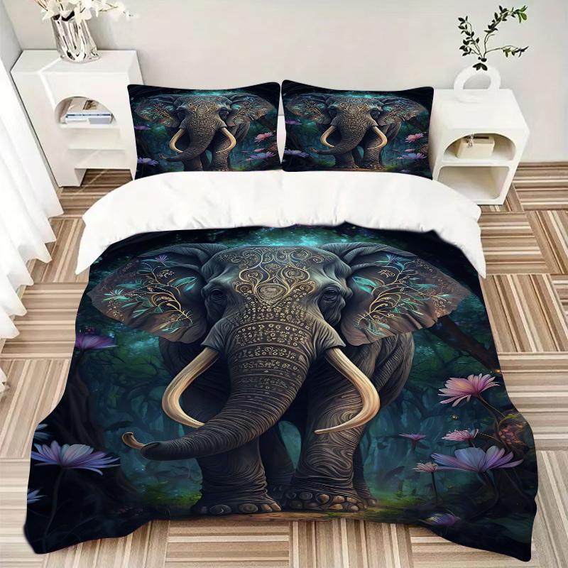 3pcs Elephant Artwork Duvet Cover Set -Includes 1 Duvet Cover and 2 Pillowcases, No Quilt Core, All-Season Home Decor  yy251111118