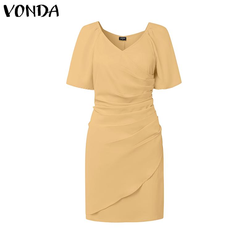 

ZANZEA Elegant Women Square Collar Short Sleeve Slim Waist Casual Bodycon Dress 2XL хакі