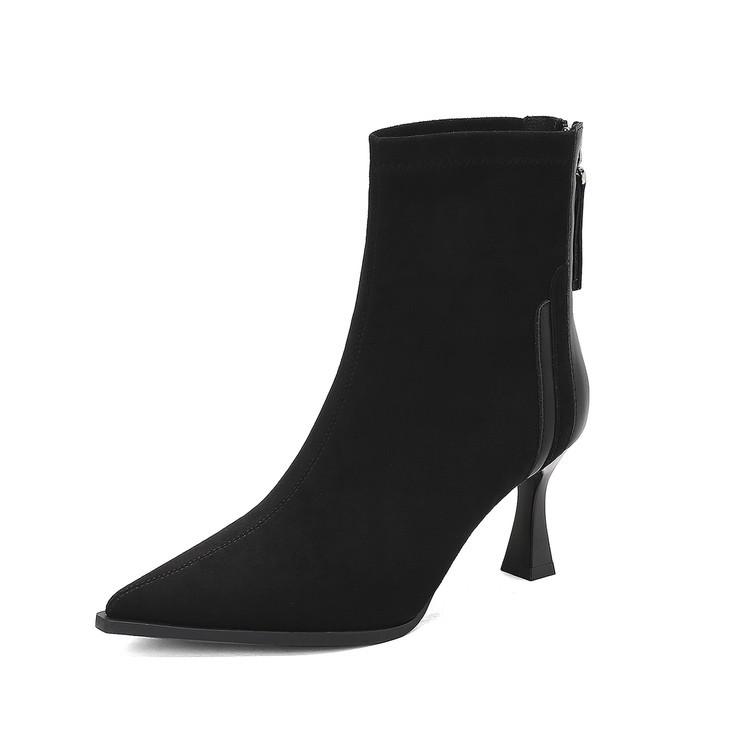 Qiaoyu temperament pointed short boots women's 2025 autumn and winter new small thin heel 7cm elastic boots high heel thin boots