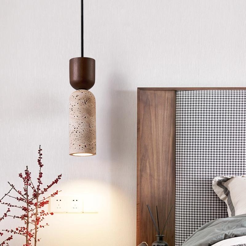 Single-Head Square Small Pendant Vintage Retro Style Modern LED Adjustable Height E27 Travertine Lamp Bedroom Dining