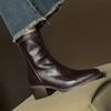 New Versatile and Comfortable Rear Zipper Martin Boots Solid Color Leather Large Size Leather Boots Square Heel Women's Boots Autumn and Winter Mid-tu
