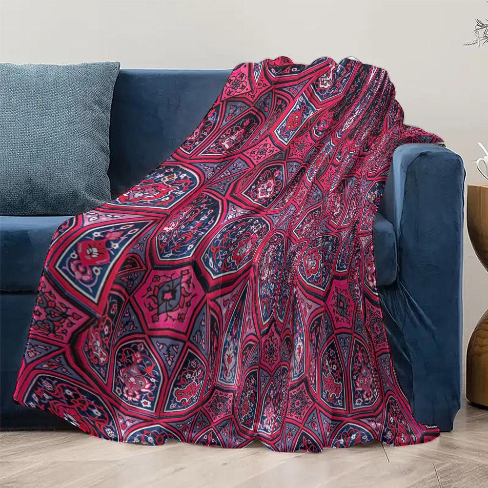 Vintage Persian Tribal Ethnic Decorative Area Rug with Traditional Red Blue Pattern Throw Blanket