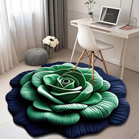 Yousheng Floor Mat 3D Flower Pattern Crystal Velvet Bathroom Mat Anti-Slip Dot Backing Large Absorbent Quick-Drying Bath Mat
