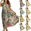 Frauen Casual Lose Bohemian Blumenkleid Kurzarm Lange Maxi Sommer Strand Swing Kleid