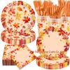 Thanksgiving Fall Maple Leaf Disposable Party Set: Plates, Tablecloth, Napkins