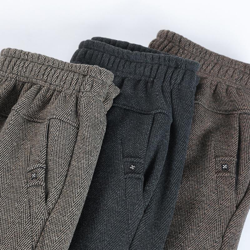 Mom's Autumn and Winter Woolen Warm Straight Pants Medium and Old Women's Clothing High Waist and Thin Straight Outer Trousers