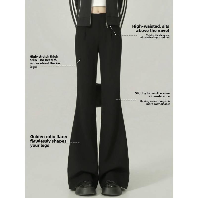 Micro Flared Pants For Women With Stretch Polyester And High Waist Design For Casual Spring Wear
