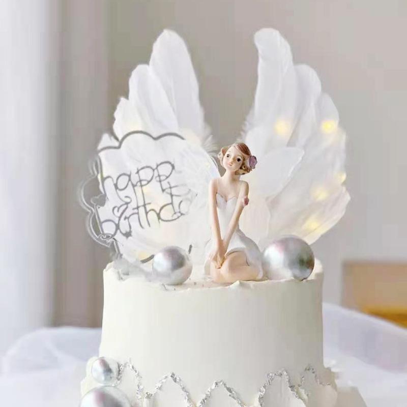 Angel Feather Wings Birthday Cake Decoration Plug-In Accessories Model Baking Knickknacks