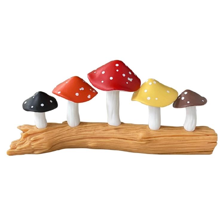 Whimsically Mushrooms on Tree Stump Resins Figurine Ornament Garden Landscape Accessories Home Office Desktop Decoration