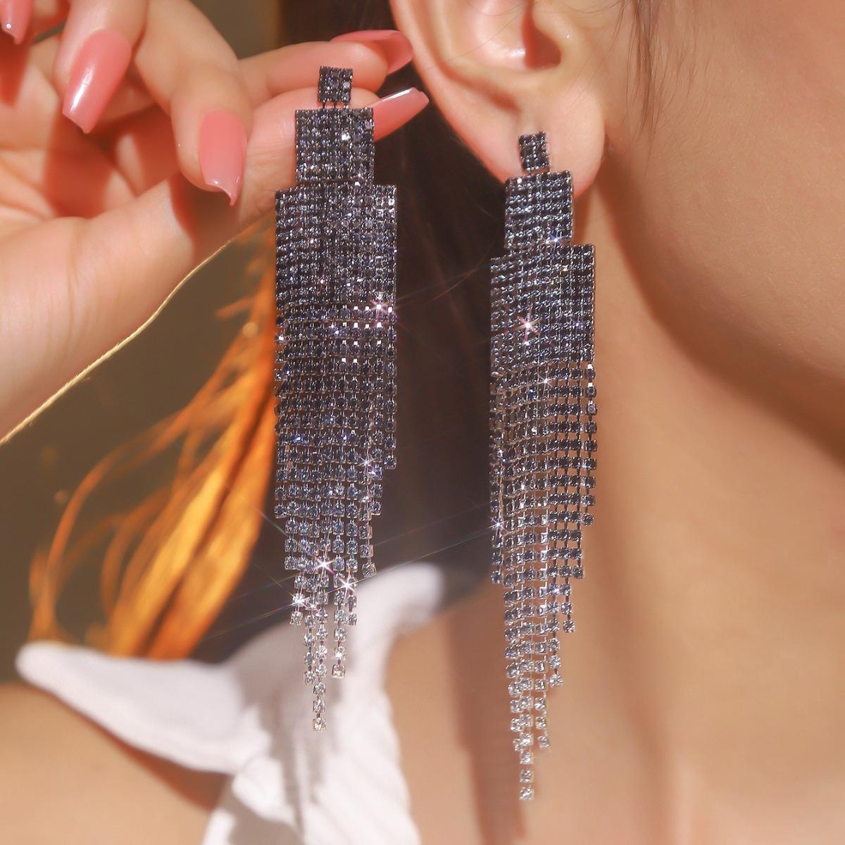 

Высококачественные роскошные блестящие длинные серьги-кисточки с кристаллами, свадебные серьги, вечерние выпускные серьги, женские серьги, 1 пара