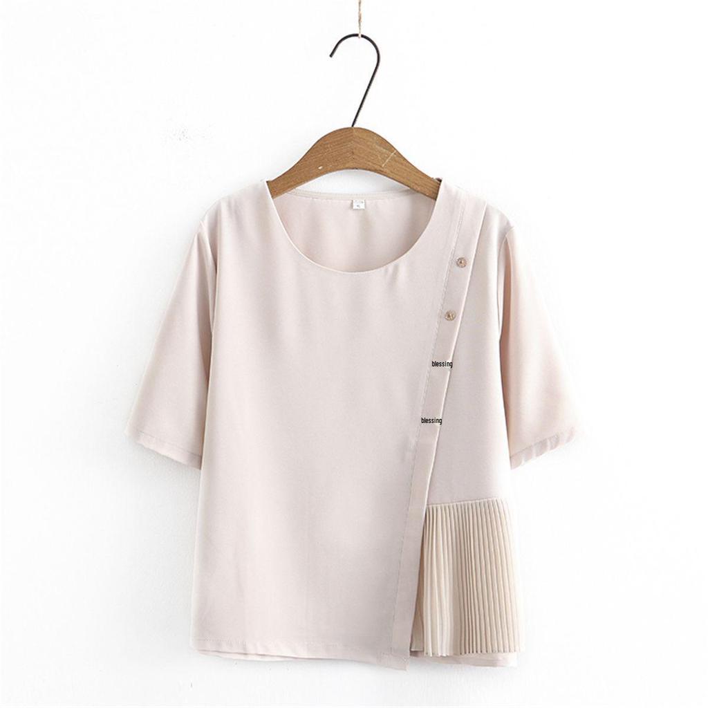 Stylish Chiffon Two-piece Suit for Middle-aged Women - Loose Short-sleeved Summer Set