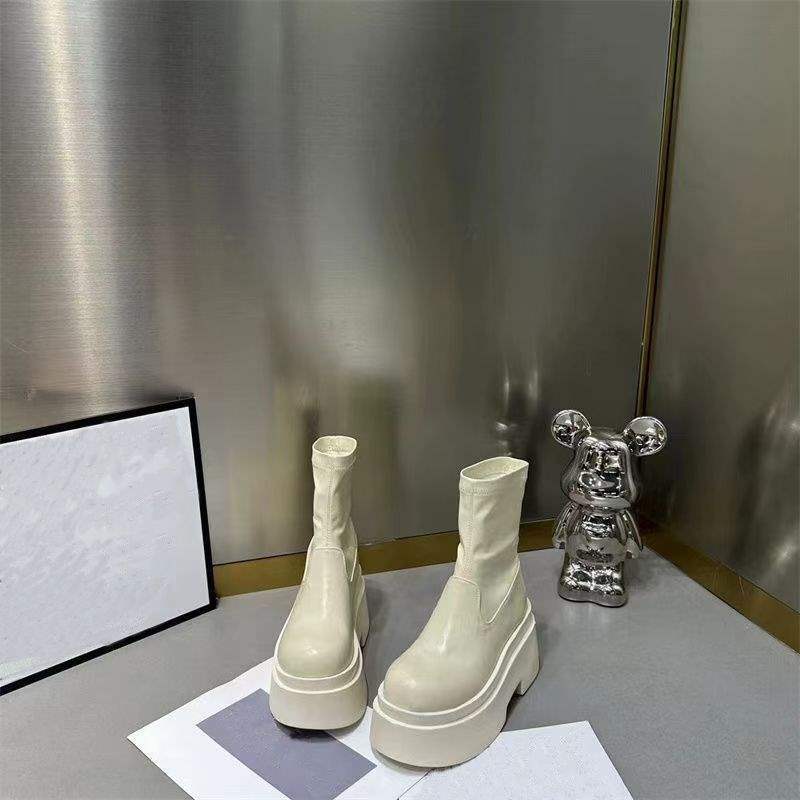 Fashion Versatile Thick-soled Heightening Casual Small Elastic Thin Boots 2025 New Tall and Thin Short Boots Women