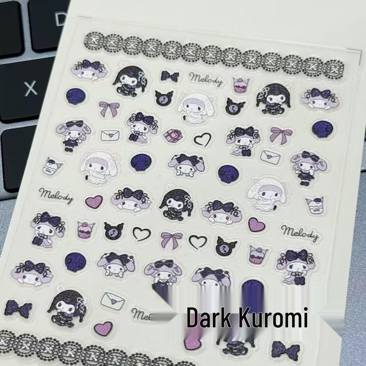 

Kuromi 3D Embossed Dark Cartoon Nail Art & Cup Stickers - Cute DIY Adhesive Set