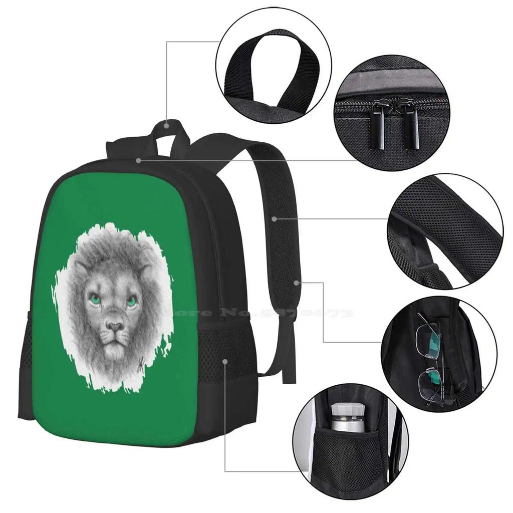Lion Portrait Pattern Design Bagpack School Bags Lion Portrait Wildlife Wild Animals Big Cats