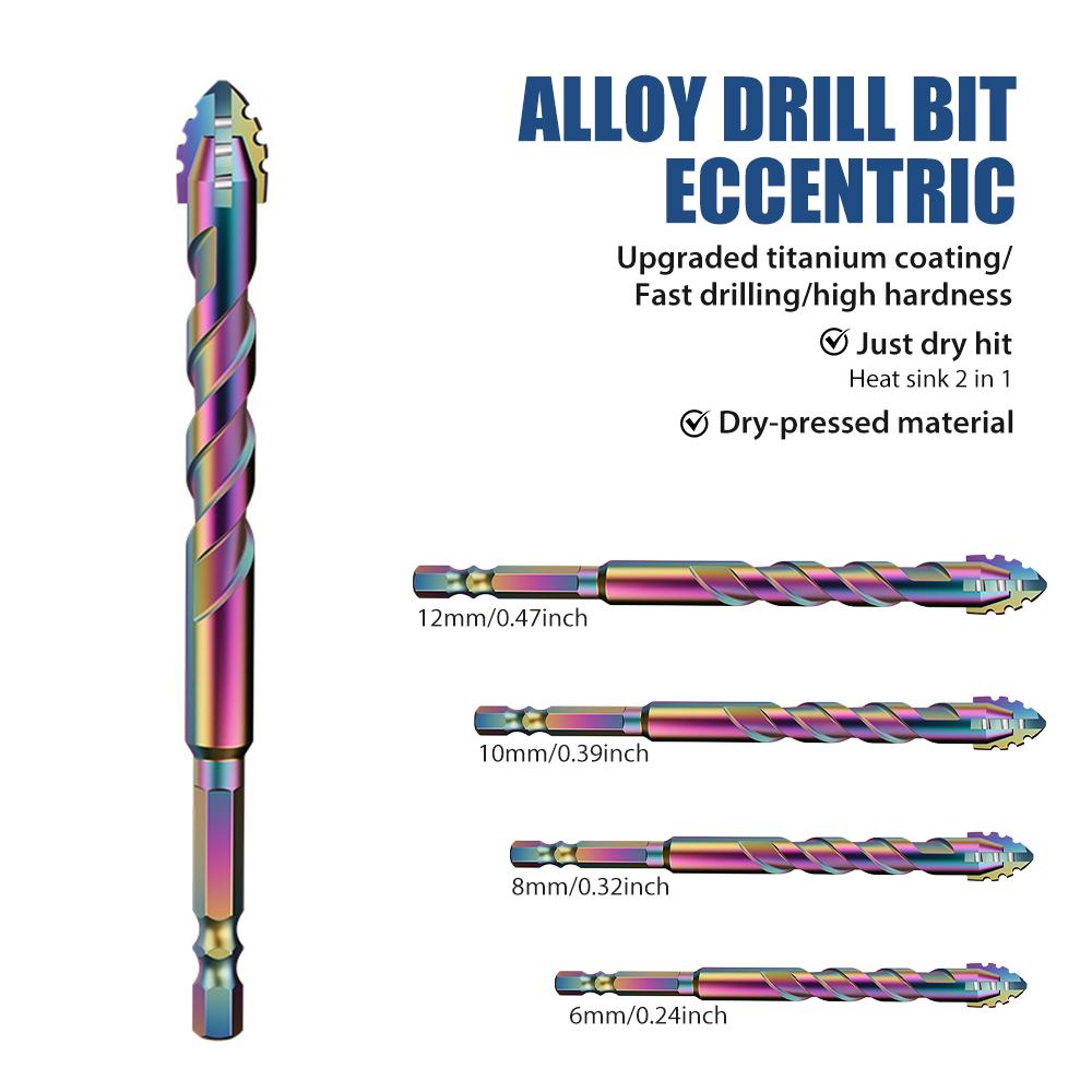 6mm/8mm/10mm/12mm Tile & Glass Drill Bit 4-Cutting Edges Tile Bits Glass Ceramic Concrete Hole Opener Carbide Alloy Drill Bits