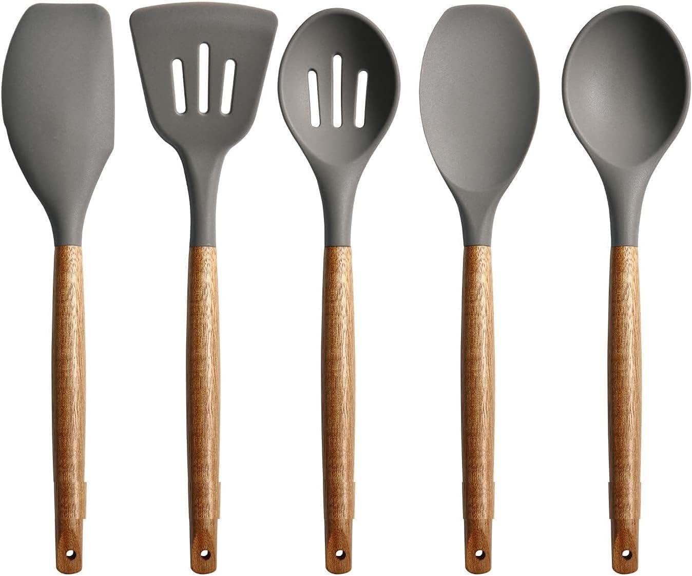 

Non Stick Silicone Spatula Spoon Laddle Utensil Set for Kitchen Cookware Tool Set, 5 Pcs (Grey) STANDARD серый