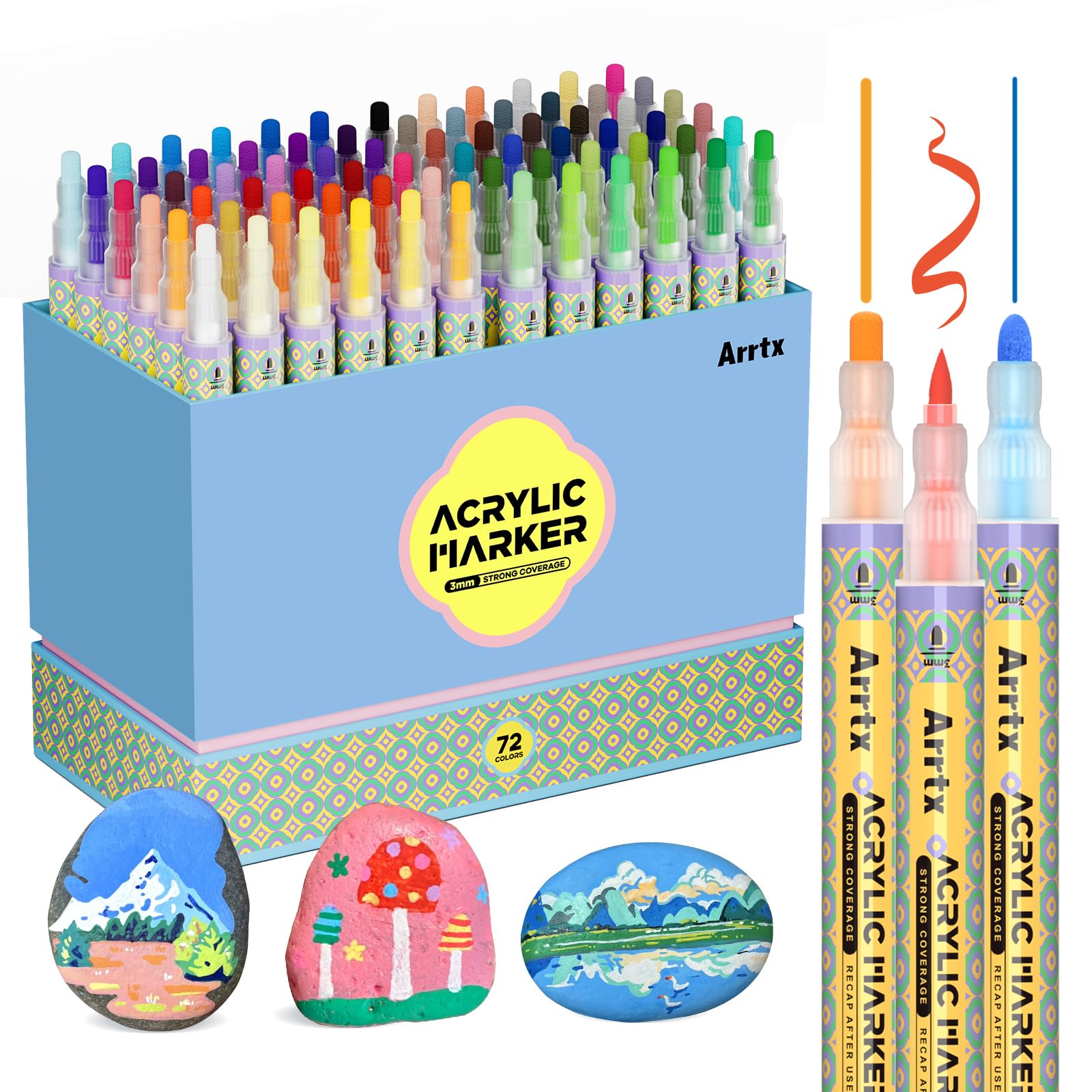

Arrtx Acrylic 72 Medium Tip Acrylic Paint Fast Waterproof Paint Markers for Rock Painting Markers, Colors, Pens, Drying,