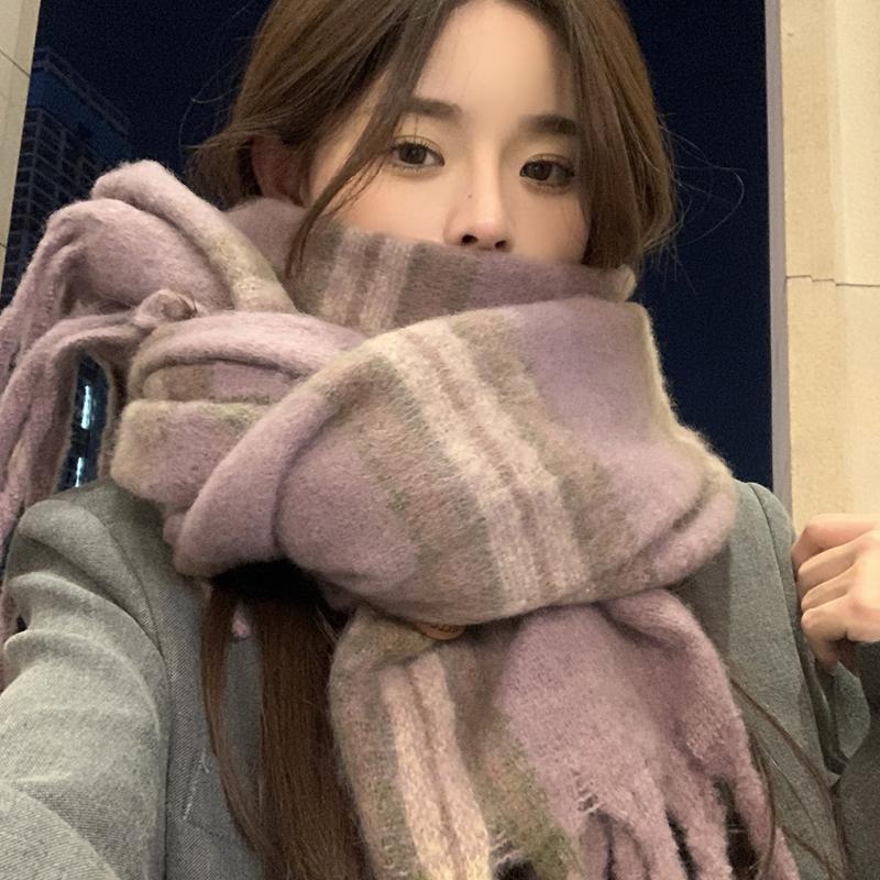 Knitted Scarf Headscarf Winter Women Men Preppy Plaid Tassel Warm Scarve Pashmina Mujer Femme Male Pareo Thick Wrap Shawl Unisex