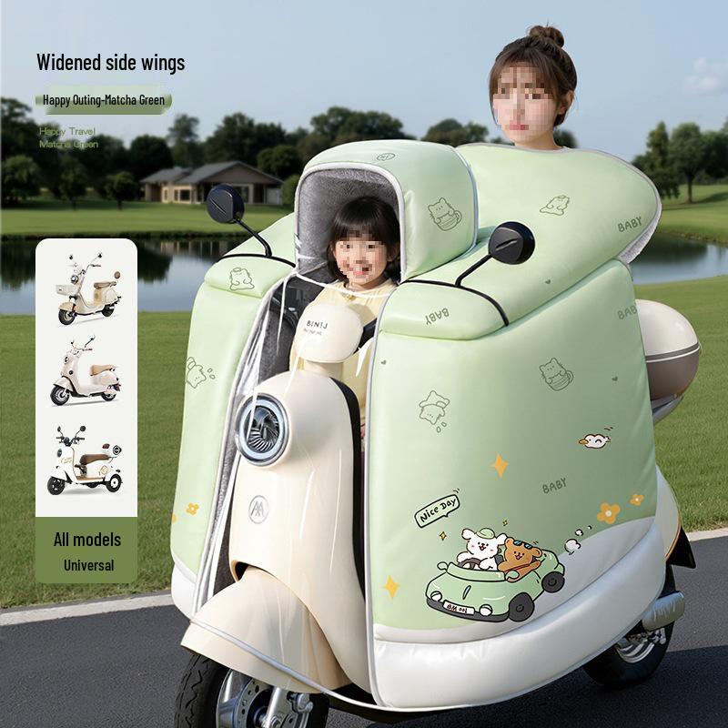 Children's Parent-Child Electric Motorcycle Winter Windshield - Fleece-Lined, Thickened, Waterproof, Full Coverage.