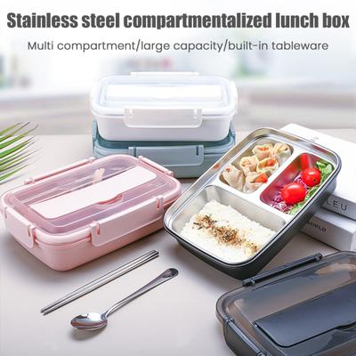 Mittagessenbox Edelstahl Innenbehälter mit 46085 Fächern Auslaufsichere Bento-Box mit Stäbchen Löffel