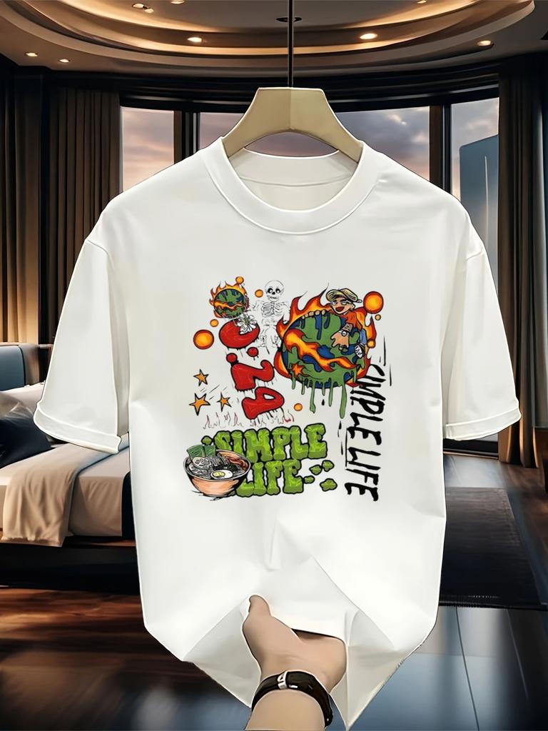 Casual Crew Neck Short Sleeve Tee with a Easy Life Graphic - A Unique And Fun Design Showcasing Colorful Art - Ideal for Summer Activities, Streetwear