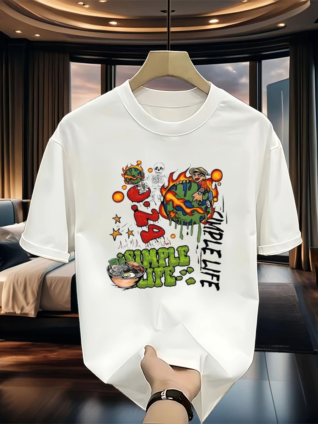

Casual Crew Neck Short Sleeve Tee with a Easy Life Graphic - A Unique And Fun Design Showcasing Colorful Art - Ideal for Summer Activities, Streetwear 5XL різнокольоровий