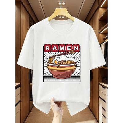 Ramen Bowl Print T-Shirt Men Women Casual Oversized Tee Retro Anime Style Japanese Food Lover Streetwear