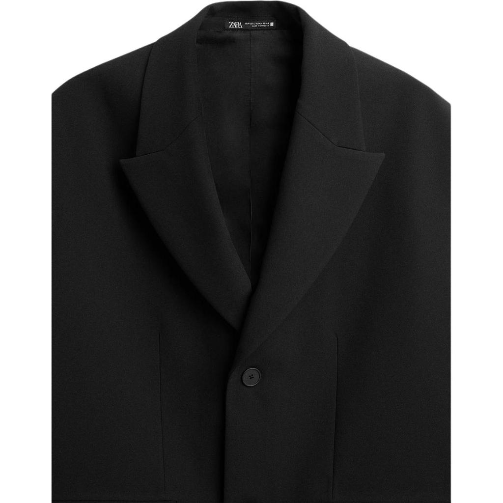 Zara Solid Color Loose Fit Lapel Long Sleeve Single Breasted Mid-Length Coat Men coats Black 4376266-800