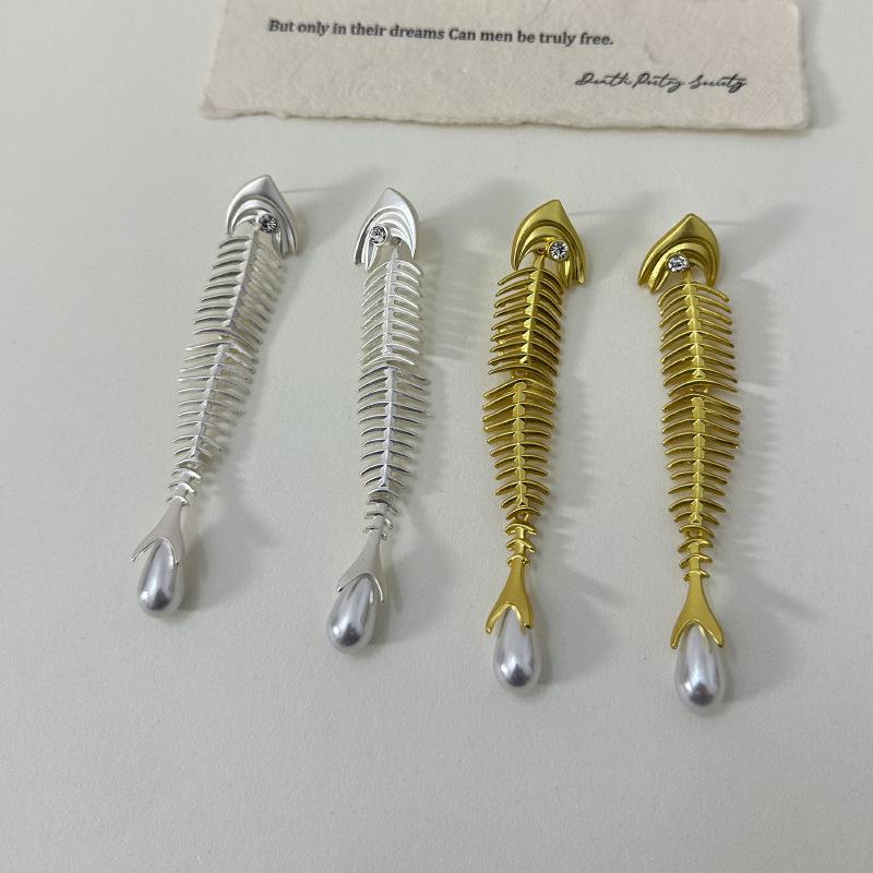 Nischen-Design-Sinn Kreativ Einzigartige Persönlichkeit Fischskelett-Ohrringe Temperament Fischschwanz Perlenanhänger Ohrringe