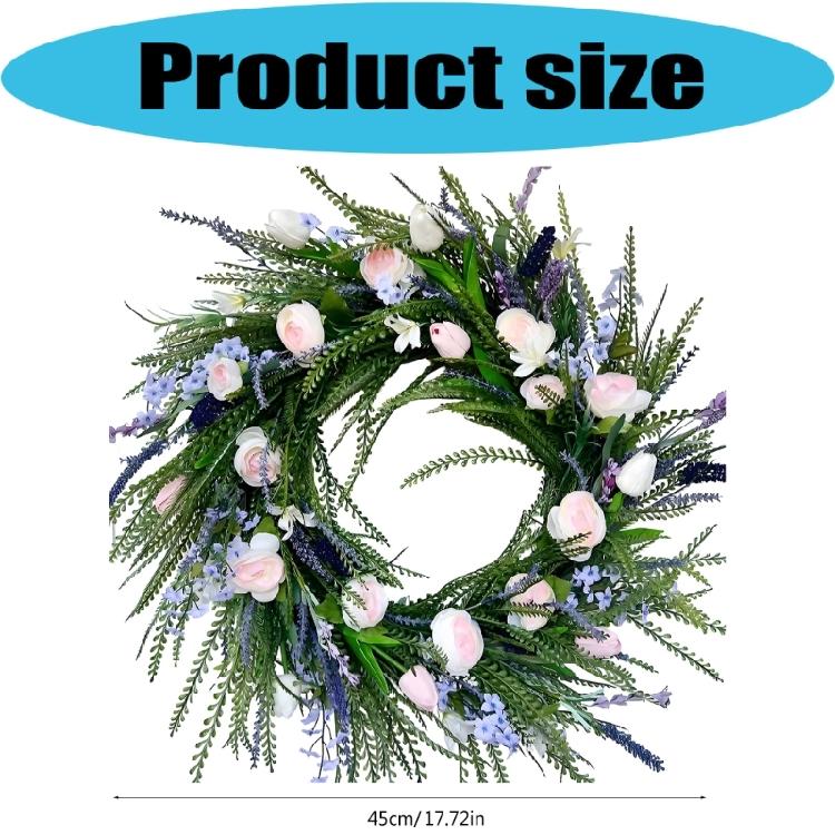45x45cm Realistic Artificial Flower Wreath Wall Hanging Ornament for Door Window Garden and Wedding Flower Arrangement