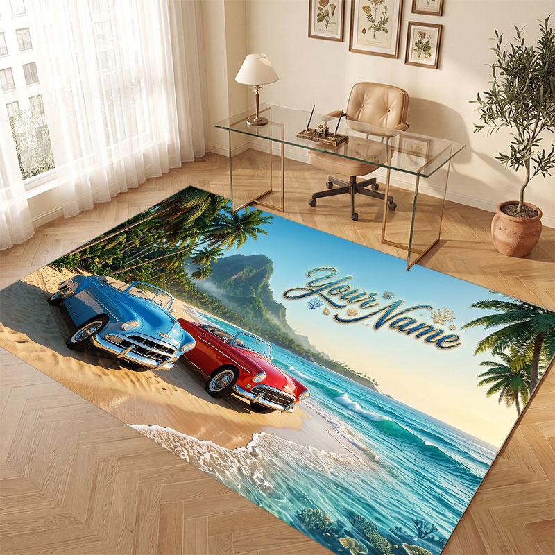 Octopus Sea Life Theme Crystal Velvet Floor Rug Personalized Custom Name Text Warm Carpet Home Decoration