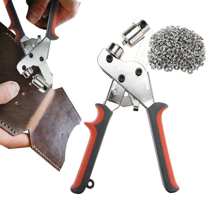 Grommet Tool Kit Handheld Hole Punch Pliers Portable Grommet Hand Press Machine Manual Puncher w/ Silver Grommets of 10.5mm