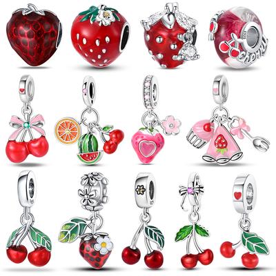 New In Copper Color Strawberry Cherry Fruit Series Charms Beads Fit 3Mm Original Bracelet Necklace Diy Birthday Jewelry Gift